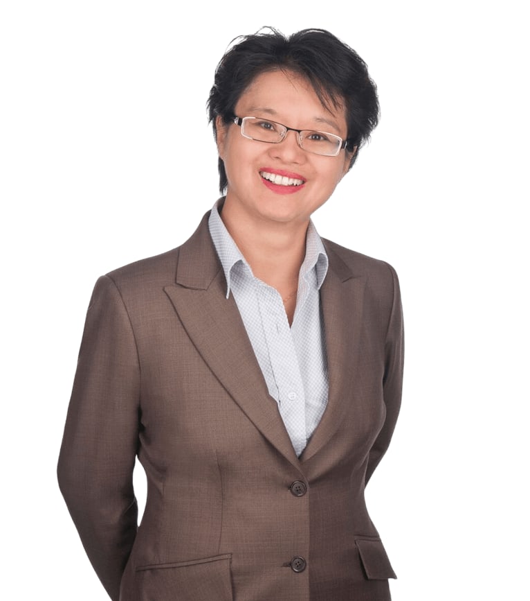 Capital Wealth Finance's Jenny Oh in a brown suit, smiling, on a white background.